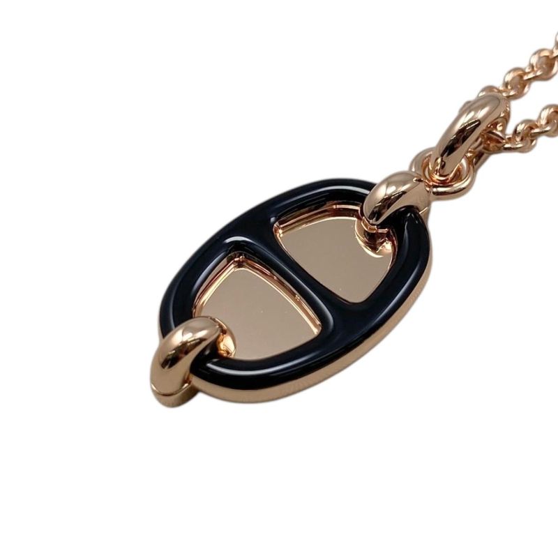 Hermes Necklace Mini Maillon PM Pendant H100053fo03 Metal Golden Rose Gold Noir