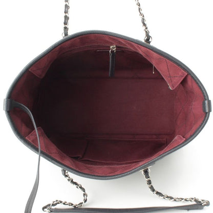 Chanel Caviar Skin Coco Mark Matelasse Chain Shopping Tote Bag Black