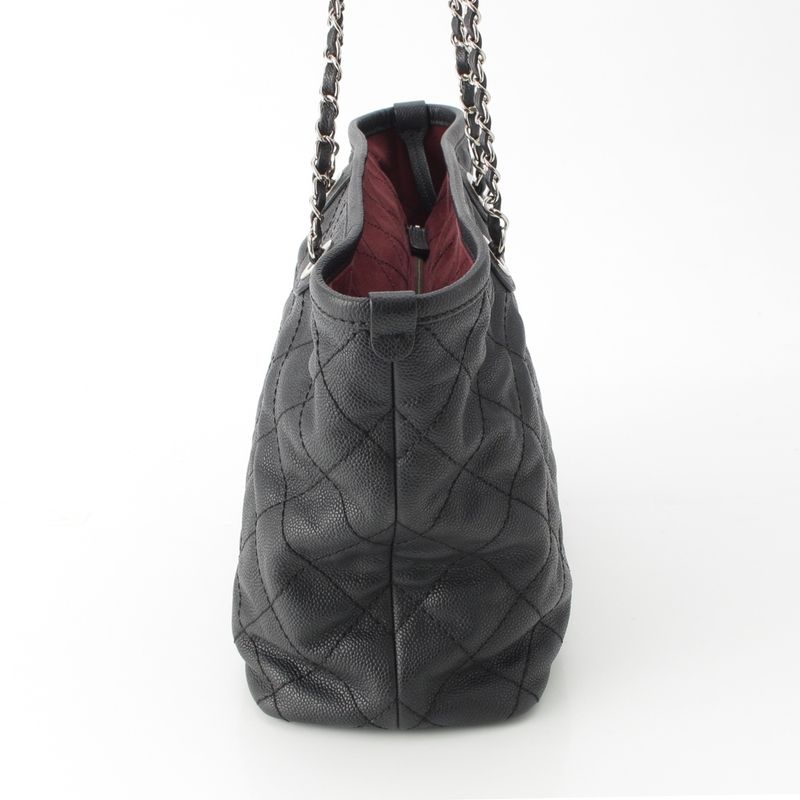 Chanel Caviar Skin Coco Mark Matelasse Chain Shopping Tote Bag Black