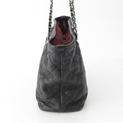 Chanel Caviar Skin Coco Mark Matelasse Chain Shopping Tote Bag Black