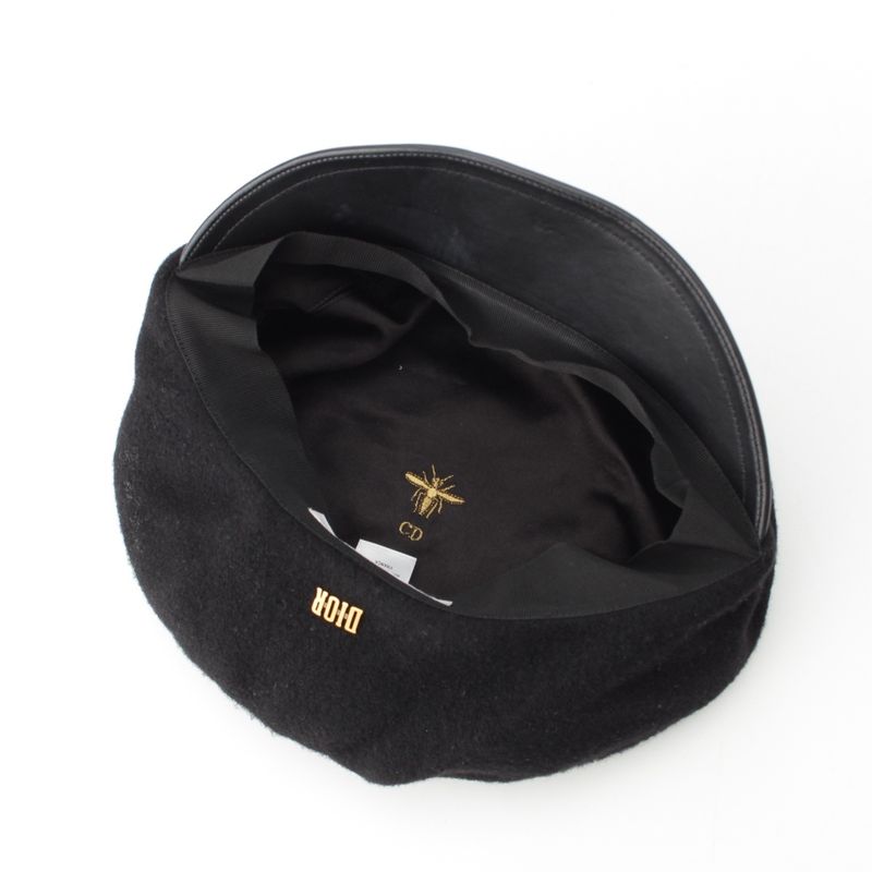 Dior Wool Logo Charm Bee Embroidery Beret Hat 81ddr921g103 Black 57