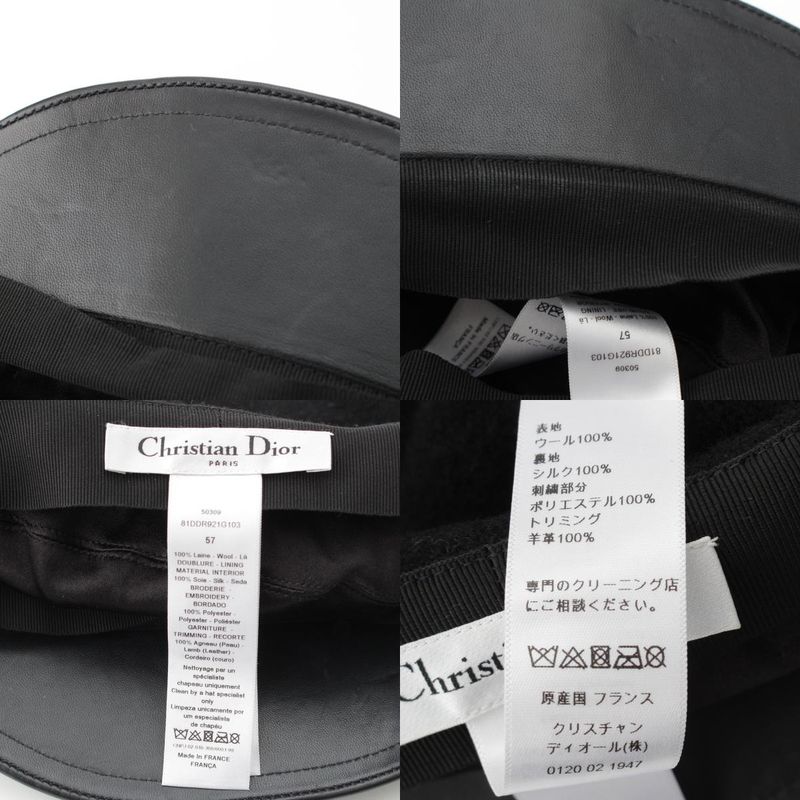 Dior Wool Logo Charm Bee Embroidery Beret Hat 81ddr921g103 Black 57