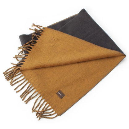 Hermes Cashmere H Logo Fringe Scarf Yellow Gray