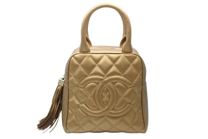 Chanel Handbag Caviar Leather CC Logo Fringe Gold