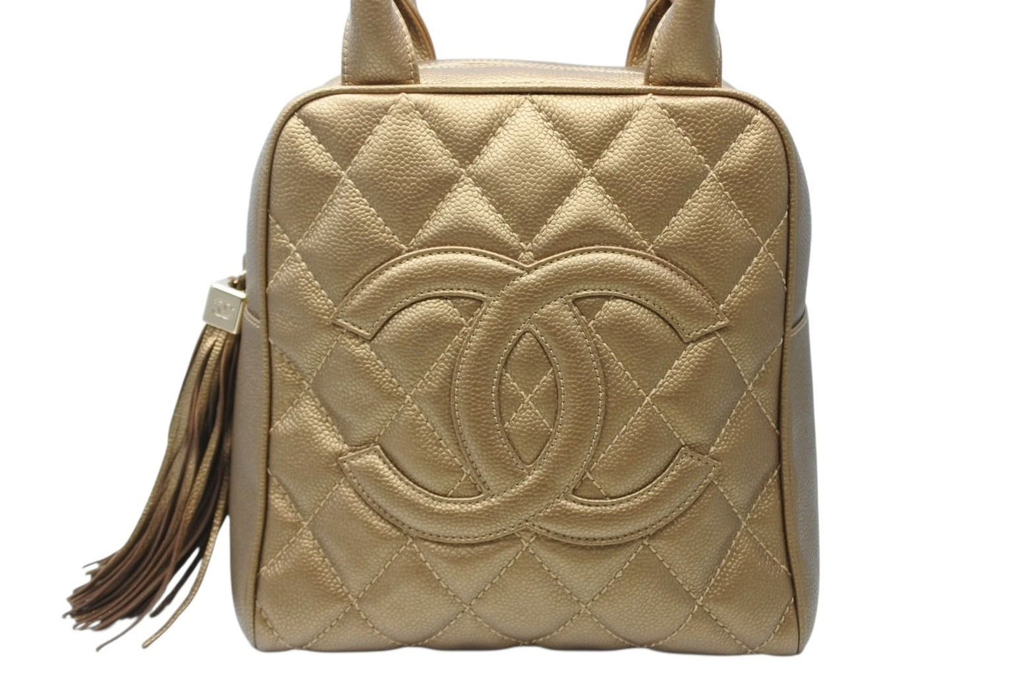 Chanel Handbag Caviar Leather CC Logo Fringe Gold — view 2