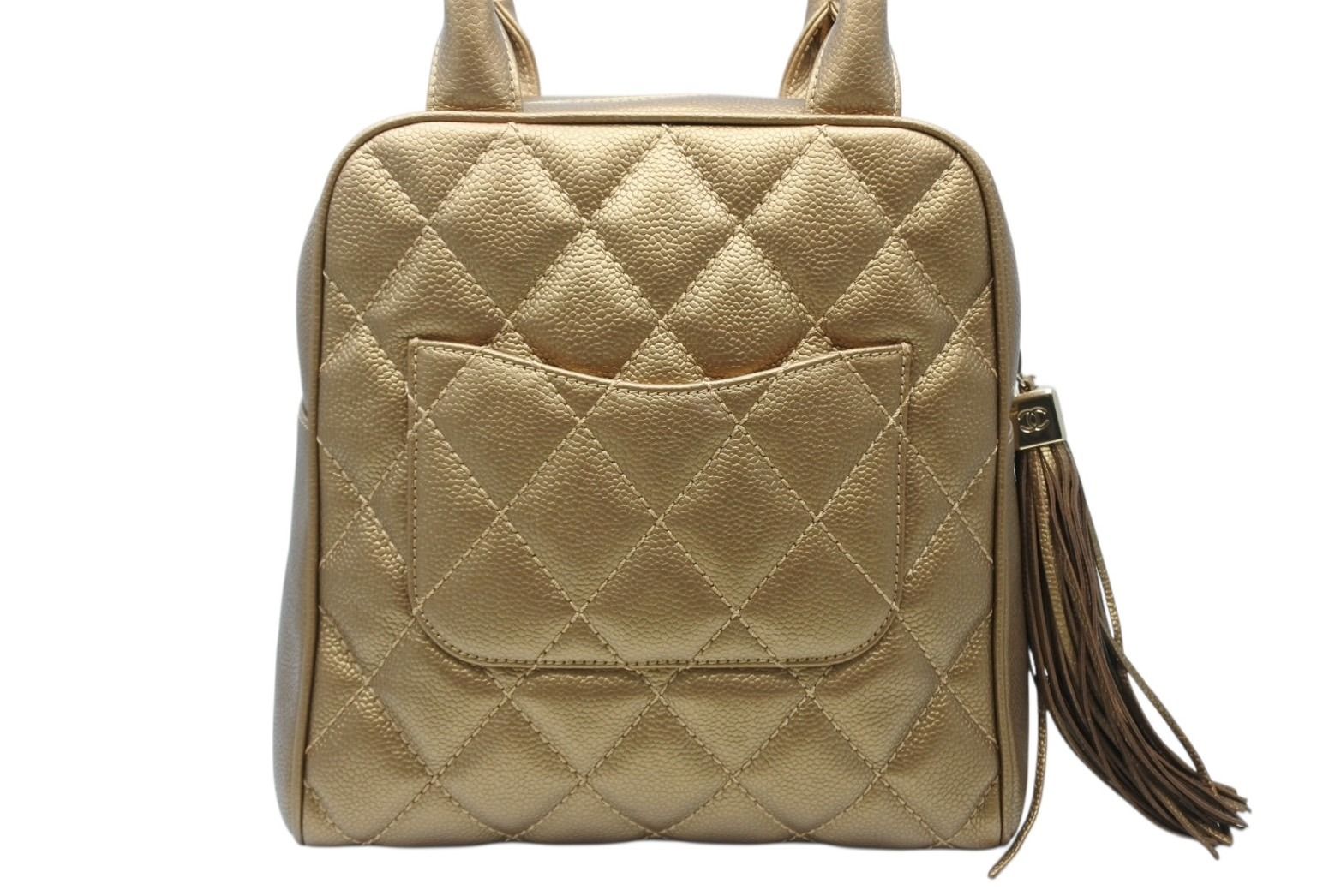 Chanel Handbag Caviar Leather CC Logo Fringe Gold — view 3