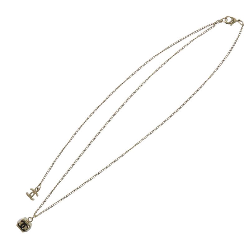 Chanel Coco Mark Cube CC Logo Abe819 Necklace Rhinestone GP Crystal B25 C Black