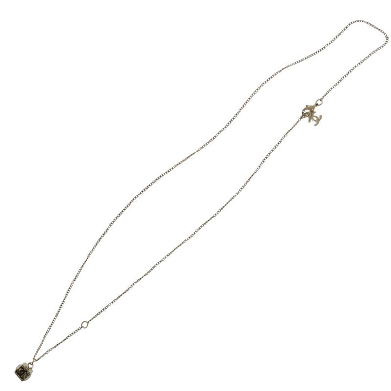 Chanel Coco Mark Cube CC Logo Abe819 Necklace Rhinestone GP Crystal B25 C Black