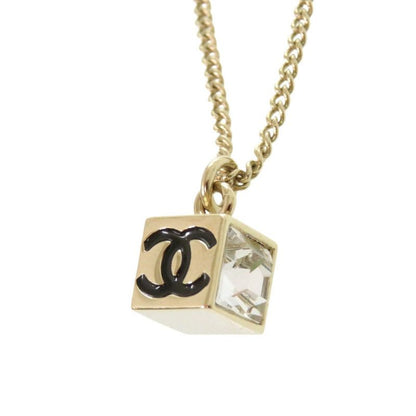 Chanel Coco Mark Cube CC Logo Abe819 Necklace Rhinestone GP Crystal B25 C Black