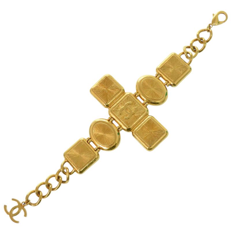 Chanel Gripoix Coco Mark Bracelet GP B20 K Fake Pearl Colored Stone Gold White