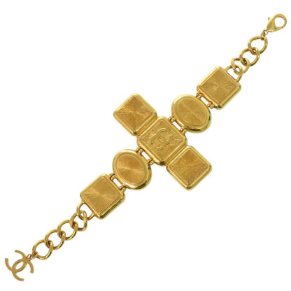 Chanel Gripoix Coco Mark Bracelet GP B20 K Fake Pearl Colored Stone Gold White