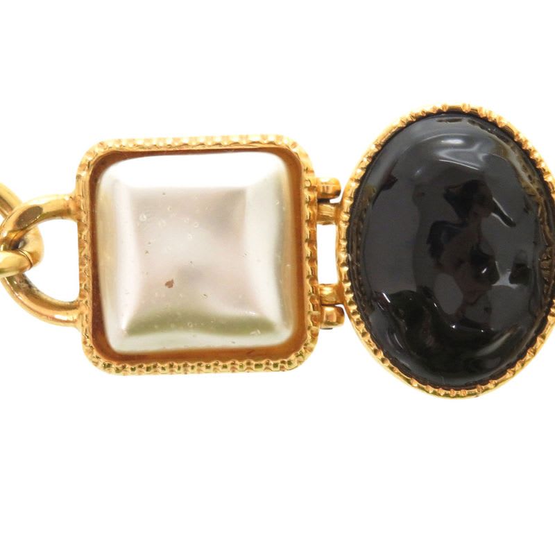 Chanel Gripoix Coco Mark Bracelet GP B20 K Fake Pearl Colored Stone Gold White