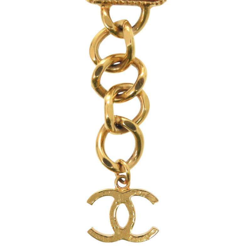 Chanel Gripoix Coco Mark Bracelet GP B20 K Fake Pearl Colored Stone Gold White