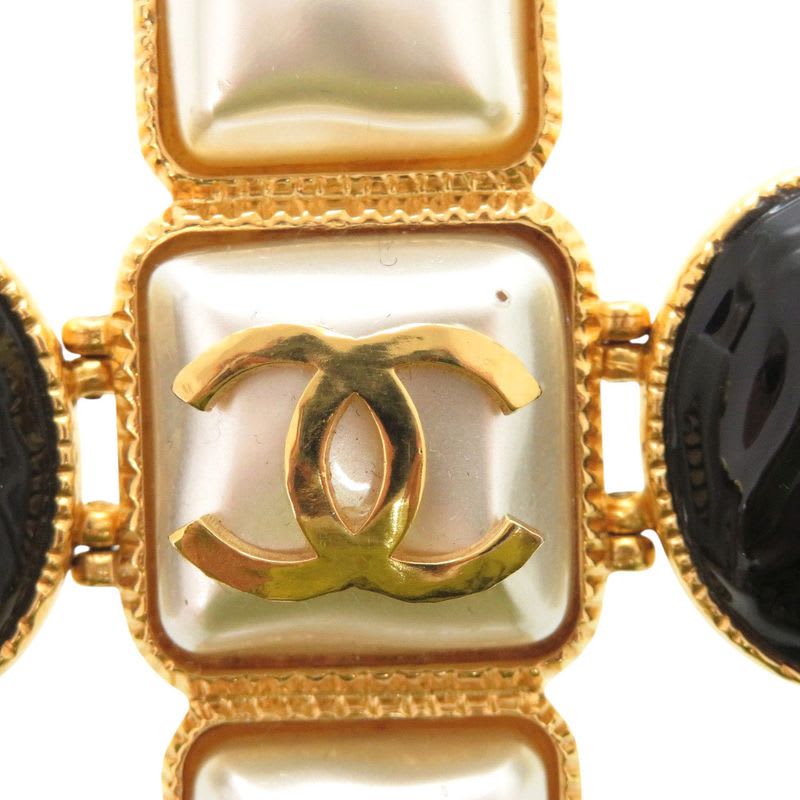 Chanel Gripoix Coco Mark Bracelet GP B20 K Fake Pearl Colored Stone Gold White