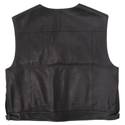 Hermes Serie Button Cashmere Goat Leather Black Sleeveless Vest 1229