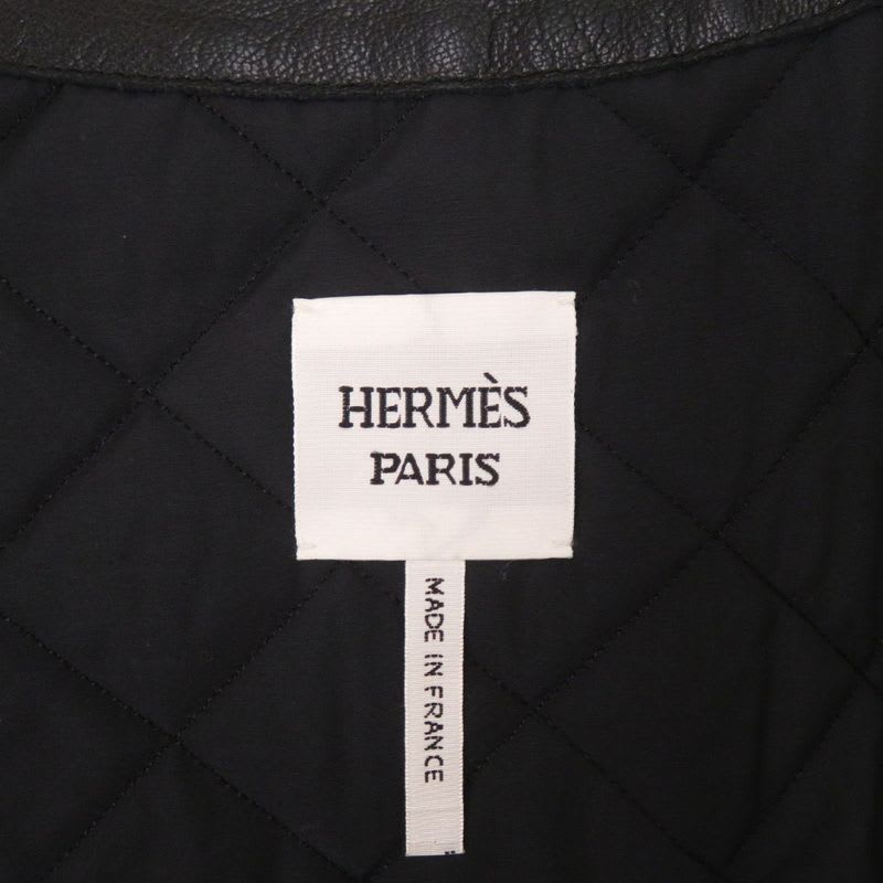 Hermes Serie Button Cashmere Goat Leather Black Sleeveless Vest 1229