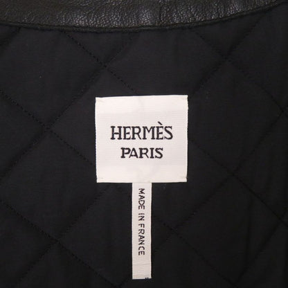 Hermes Serie Button Cashmere Goat Leather Black Sleeveless Vest 1229