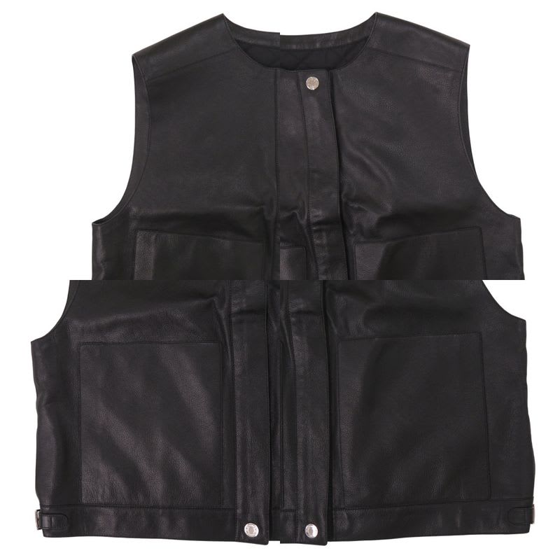 Hermes Serie Button Cashmere Goat Leather Black Sleeveless Vest 1229