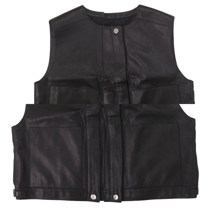 Hermes Serie Button Cashmere Goat Leather Black Sleeveless Vest 1229
