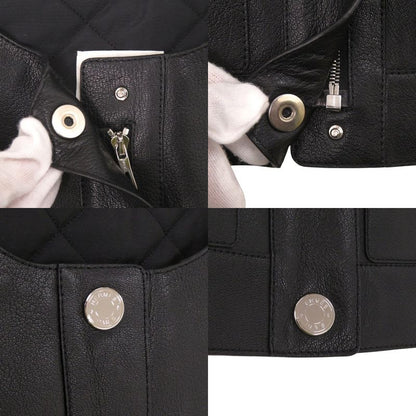 Hermes Serie Button Cashmere Goat Leather Black Sleeveless Vest 1229