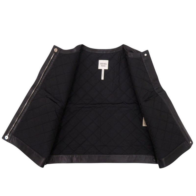 Hermes Serie Button Cashmere Goat Leather Black Sleeveless Vest 1229