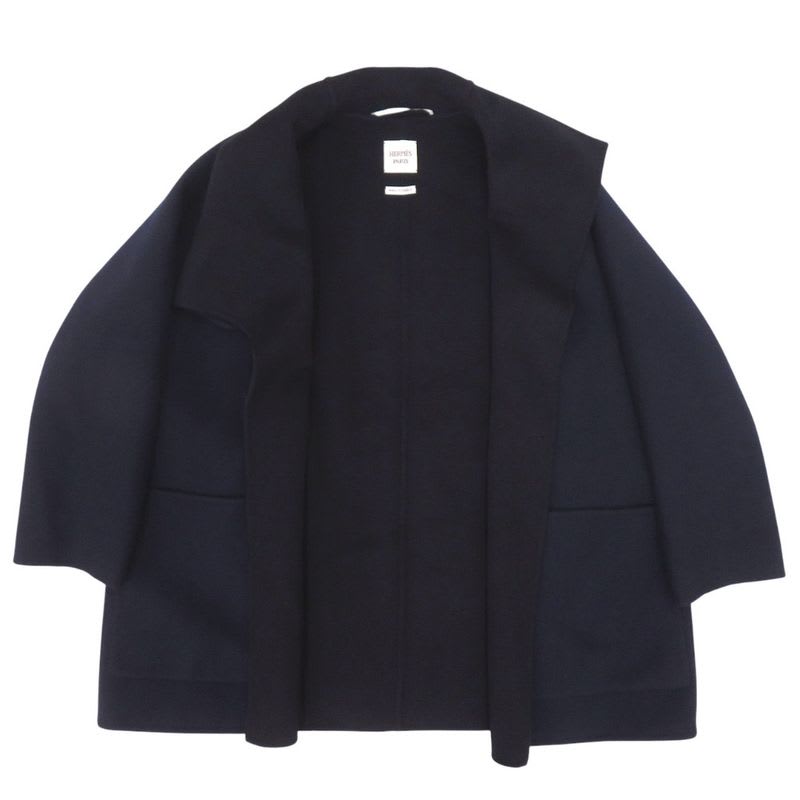 Hermes Blanket Coat 4 E0104 db Cashmere Navy Black Outerwear 1230