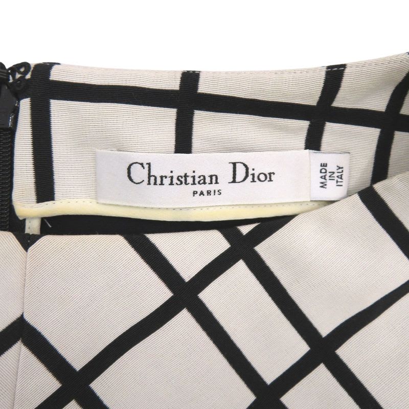 Christian Dior Plaid Check Pattern Dress Cotton Polyester Silk White Black