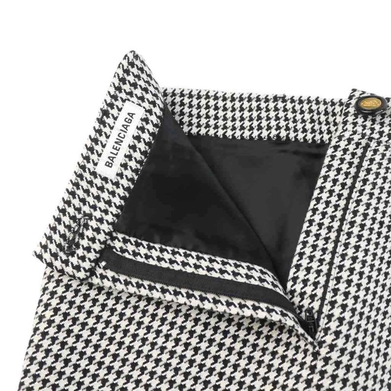 Balenciaga 2020 Tight Skirt Logo Houndstooth Pattern 34 XXS White Black