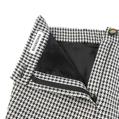 Balenciaga 2020 Tight Skirt Logo Houndstooth Pattern 34 XXS White Black