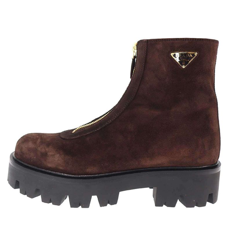 Prada 25AW Suede Zip Booties 328 Brown 40