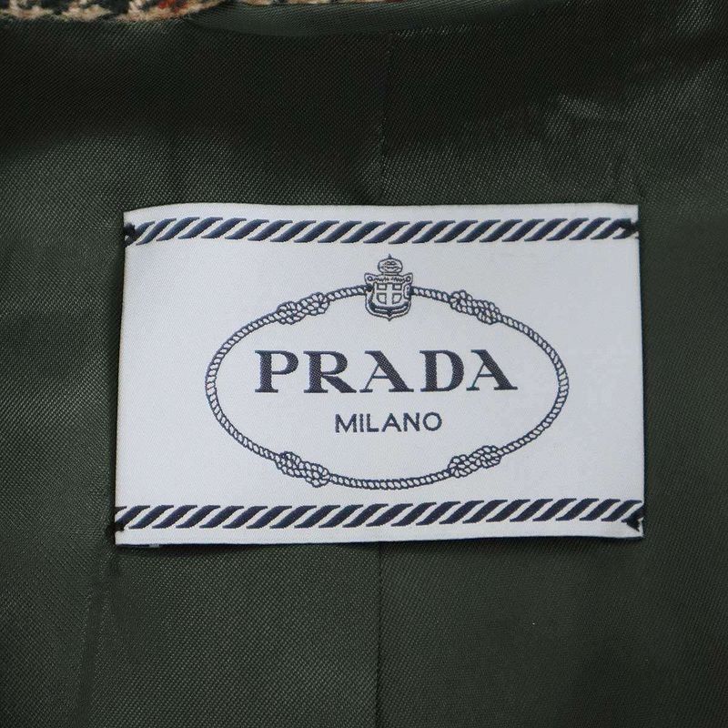 Prada 17AW Houndstooth Wool Belted Coat P646gi Mix 38