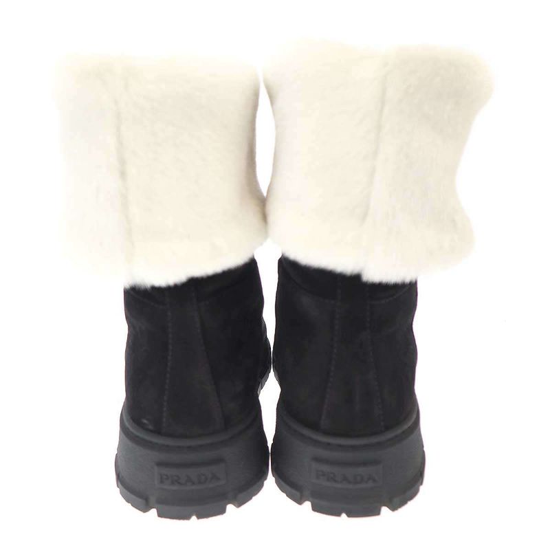 Prada Mouton Leather Triangle Logo Haraco Boots 8830 9533 Black 39