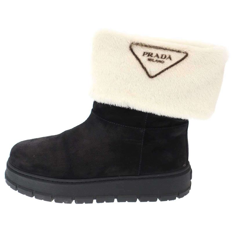 Prada Mouton Leather Triangle Logo Haraco Boots 8830 9533 Black 39