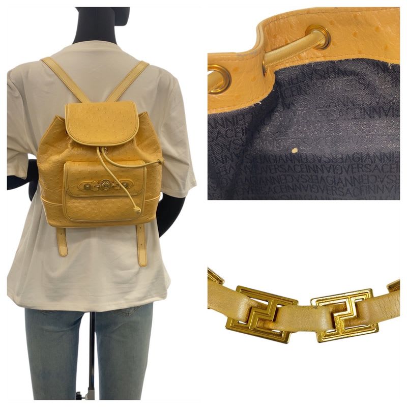 Gianni Versace Vintage Sunburst Yellow Leather Rucksack Backpack Women's