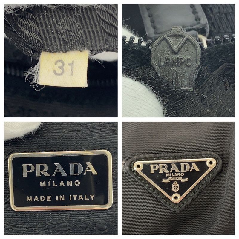Prada Tessuto Triangle Logo Plate Black Silver Hardware Nylon Shoulder Bag