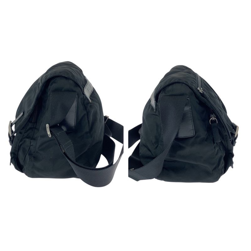 Prada Tessuto Triangle Logo Plate Black Silver Hardware Nylon Shoulder Bag