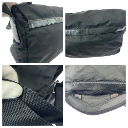 Prada Tessuto Triangle Logo Plate Black Silver Hardware Nylon Shoulder Bag