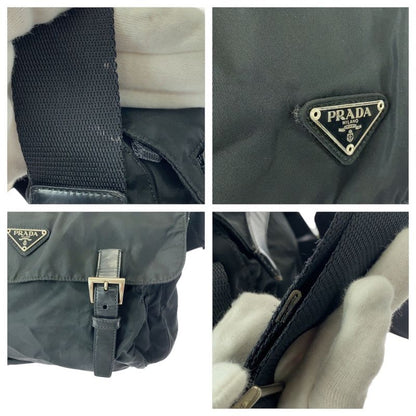 Prada Tessuto Triangle Logo Plate Black Silver Hardware Nylon Shoulder Bag