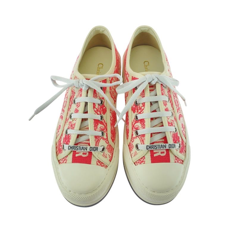 Dior Walkn Toile de Jouy Pink White Canvas Sneakers Low Cut Ladies