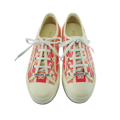 Dior Walkn Toile de Jouy Pink White Canvas Sneakers Low Cut Ladies