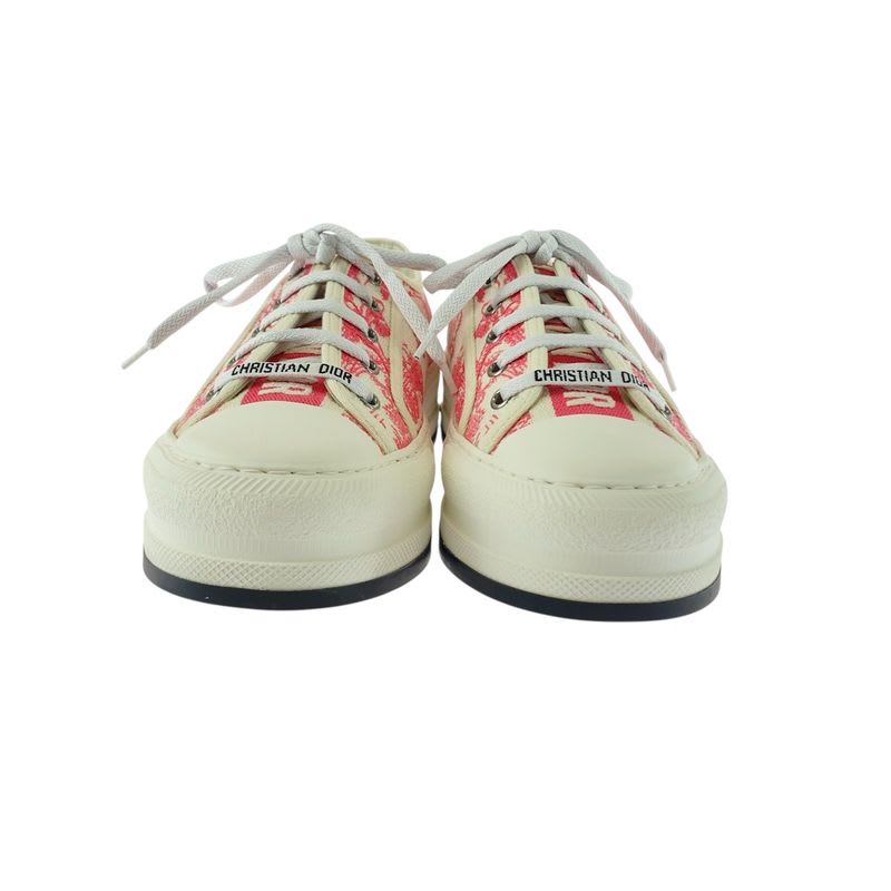 Dior Walkn Toile de Jouy Pink White Canvas Sneakers Low Cut Ladies