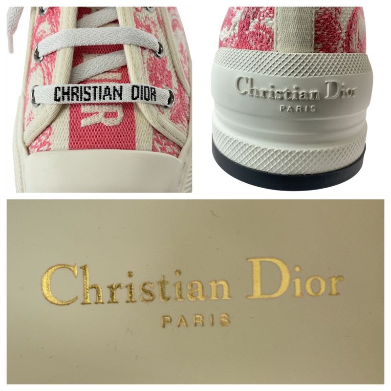 Dior Walkn Toile de Jouy Pink White Canvas Sneakers Low Cut Ladies