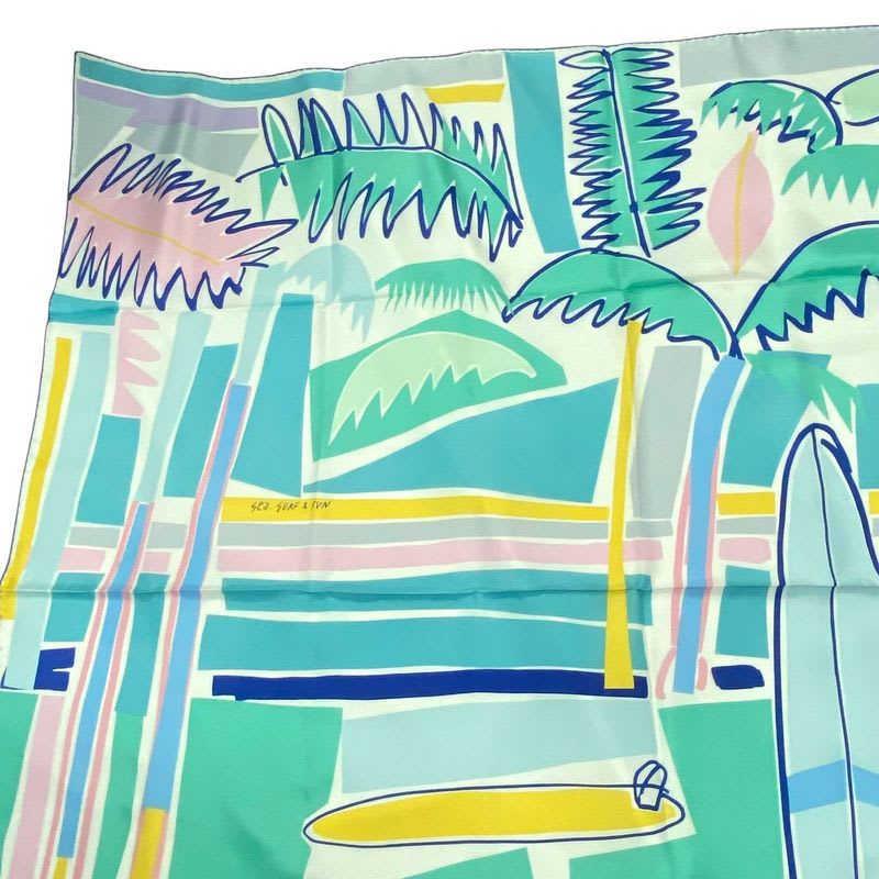 Hermes Carre 140 Scarf Silk Large SEA SURF & FUN And Fan Multicolor Box