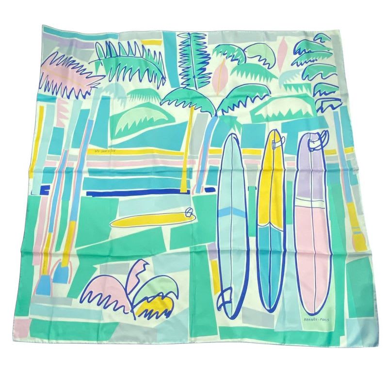 Hermes Carre 140 Scarf Silk Large SEA SURF & FUN And Fan Multicolor Box