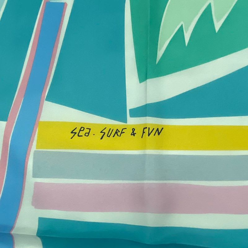 Hermes Carre 140 Scarf Silk Large SEA SURF & FUN And Fan Multicolor Box