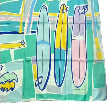 Hermes Carre 140 Scarf Silk Large SEA SURF & FUN And Fan Multicolor Box