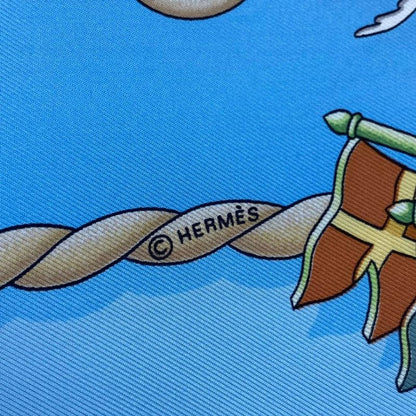 Hermes Carre 90 Scarf Silk Railing Ship Handrail Blue Box