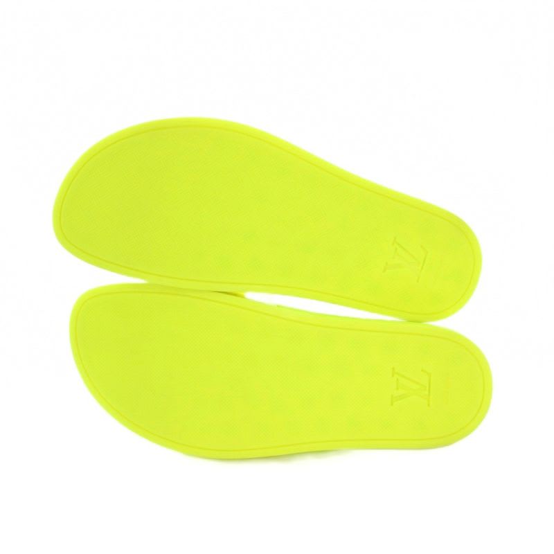 Louis Vuitton Waterfront Line Monogram Rubber Sandals 7 Fluorescent Yellow KH