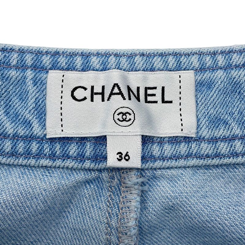 Chanel Pants Coco Bichi Button Denim Cotton 36 Light Blue