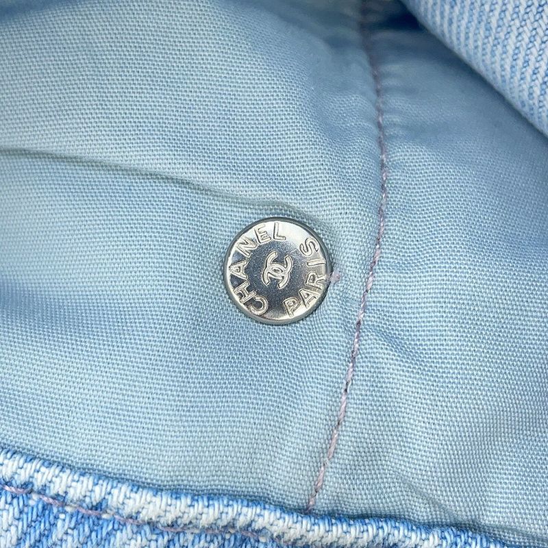 Chanel Pants Coco Bichi Button Denim Cotton 36 Light Blue